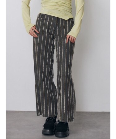 ストライプフリンジハイウエストデニムパンツ