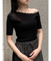 レースドッキングワンショルダーニット