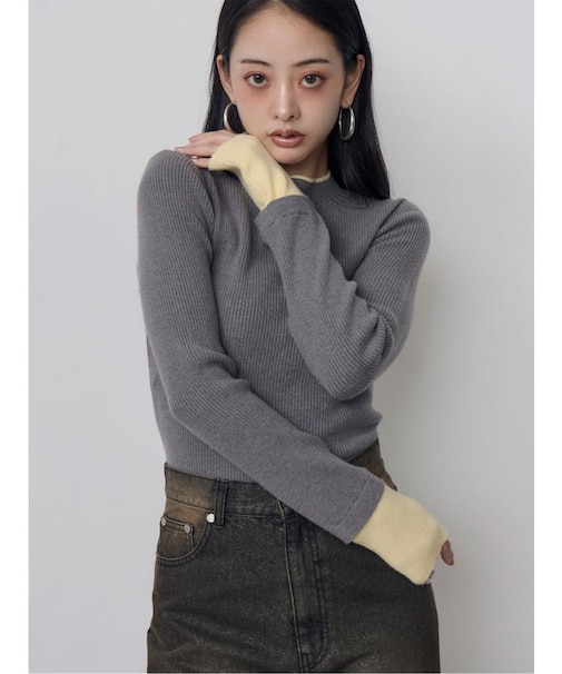 レイヤードスリーブリブニット