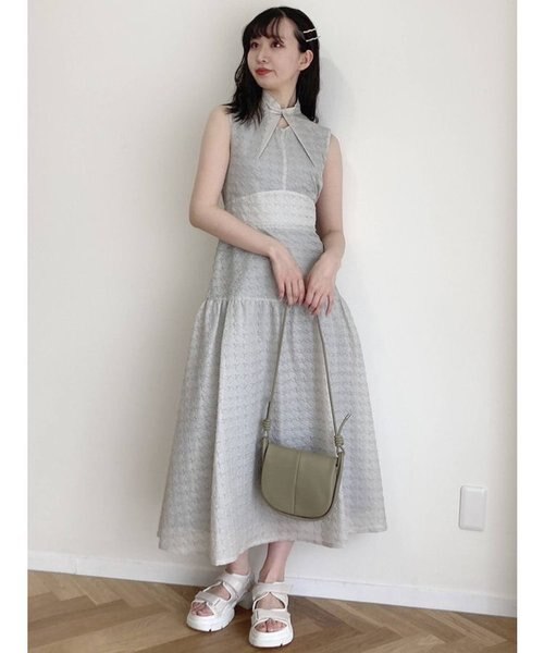 Meshell macaron デコルテオープン千鳥ワンピース ミシェルマカロンmichellMacaron デコルテオープン千鳥