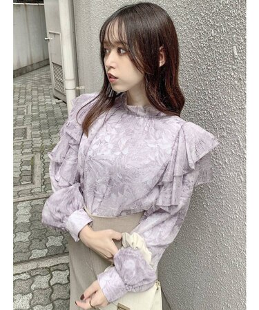 フリルアソートリボン長袖ブラウス