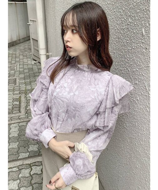 フリルアソートリボン長袖ブラウス