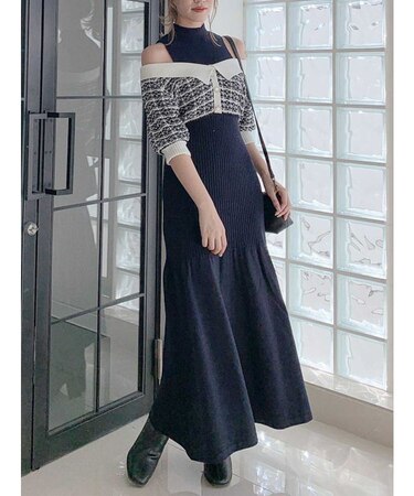 ツイードショートニットワンピース