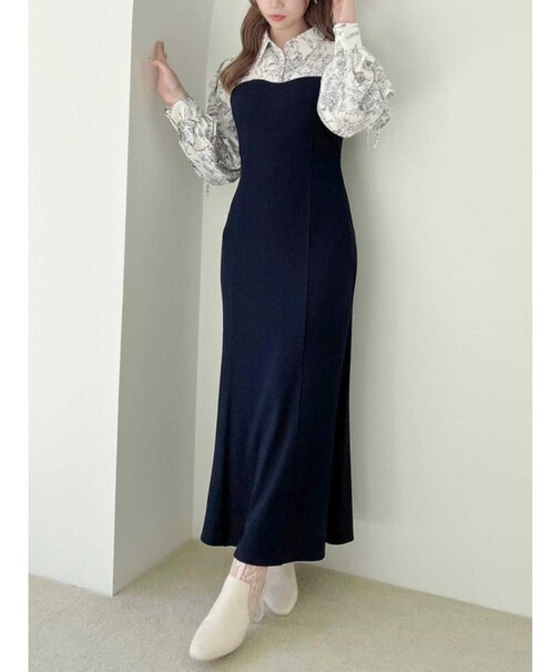 オープンフリルリブワンピース