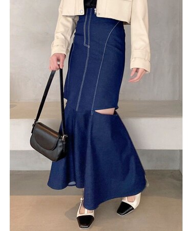 サイドオープンジップ2WAYデニムスカート