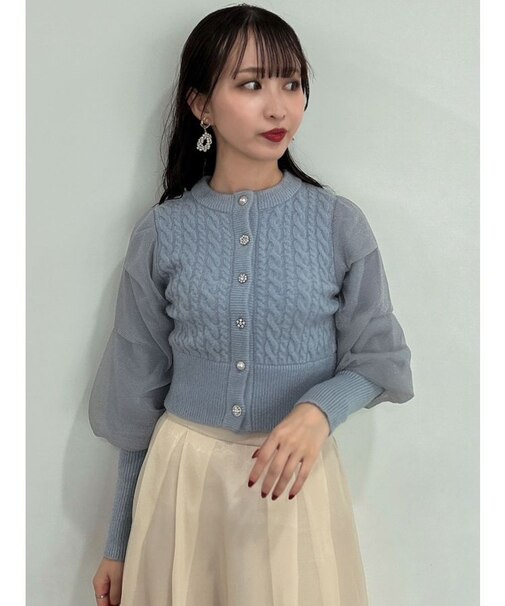 チュールビジュカーデニットトップス