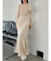 バイカラープリーツニットワンピース