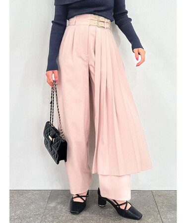 プリーツレイヤードストレートパンツ