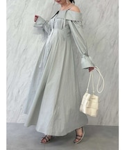 ウエストタックオフショルシャツワンピース