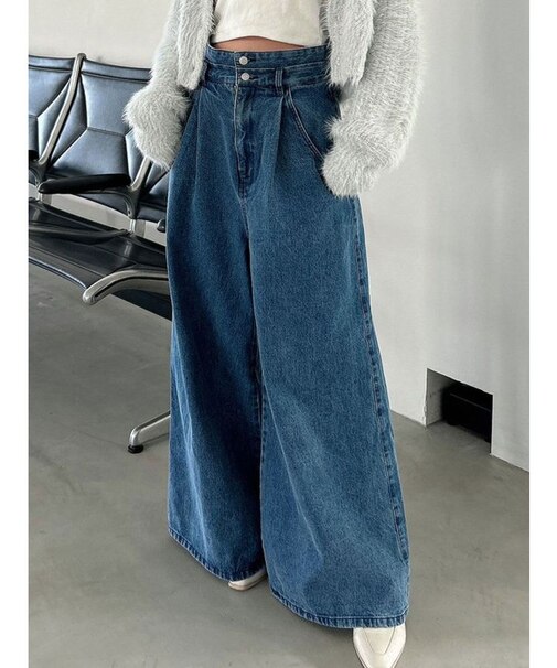 ダブルハイウエストワイドデニムパンツ