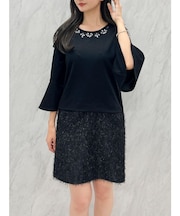 ジャカード切替サックワンピース