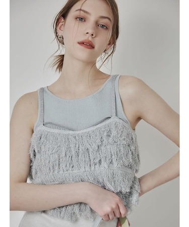 フリンジニットキャミSETトップス