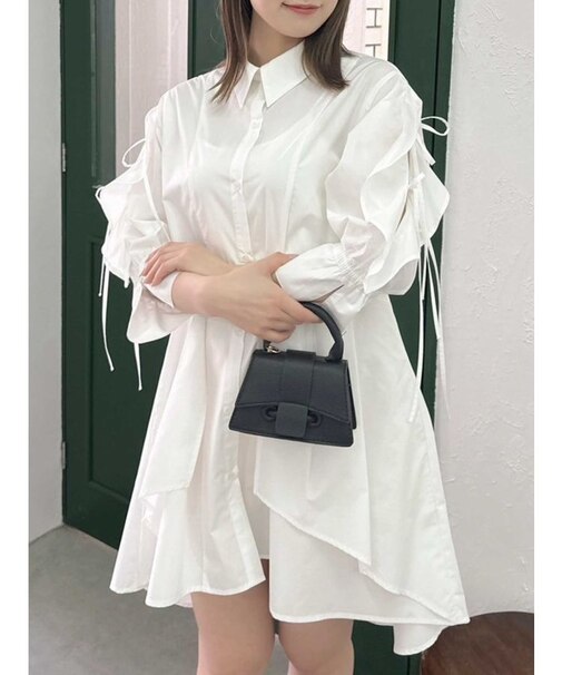 5分袖シャツイレフレアミニワンピース