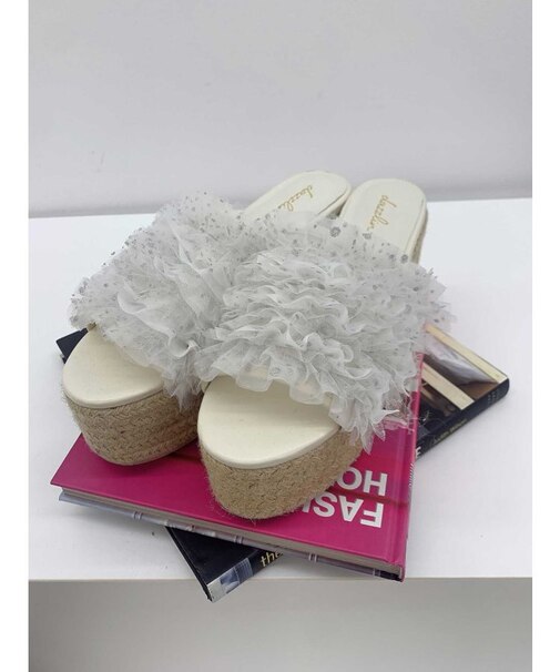 チュールギャザージュートウェッジサンダル