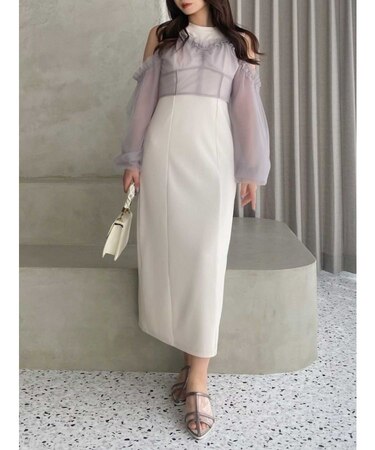 コルセットチュールビスチェ付カットワンピース