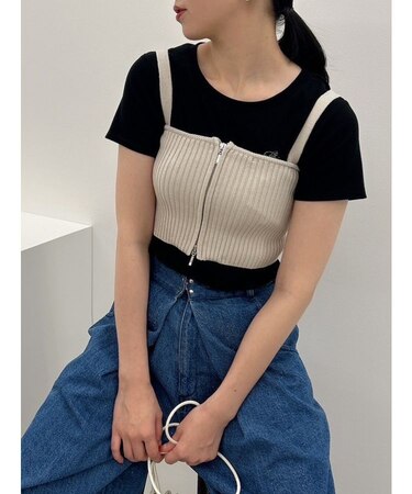 ダブルジップリブニットビスチェ
