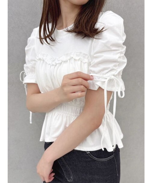フリルギャザーデザインTシャツ