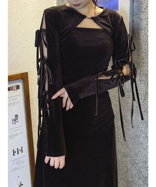 2ピースリボンギャザーベロアワンピース｜ダズリンの通販｜&mall