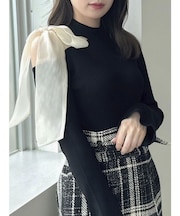 ワンショルリボンニットトップス