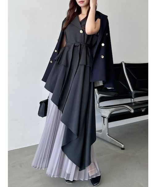 【再生産】アシメプリーツトレンチワンピース