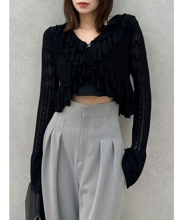 ペプラムフリルリボンカーデ