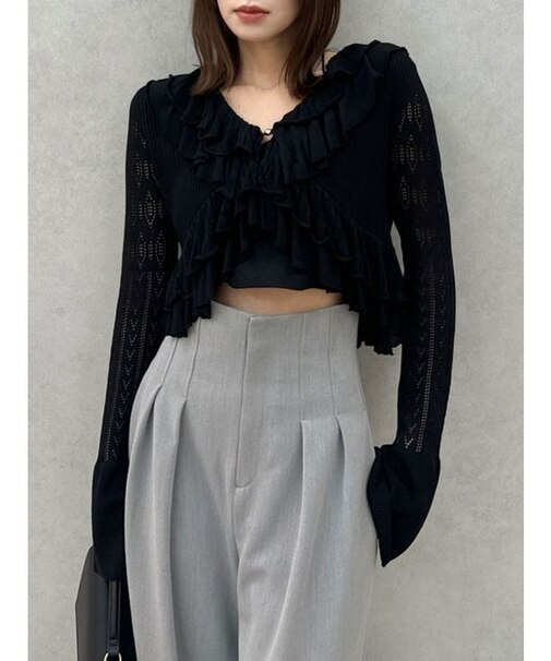 ペプラムフリルリボンカーデ