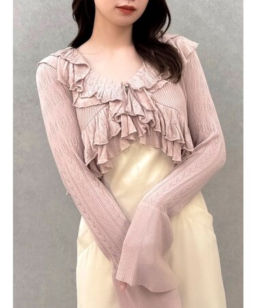 ペプラムフリルリボンカーデ