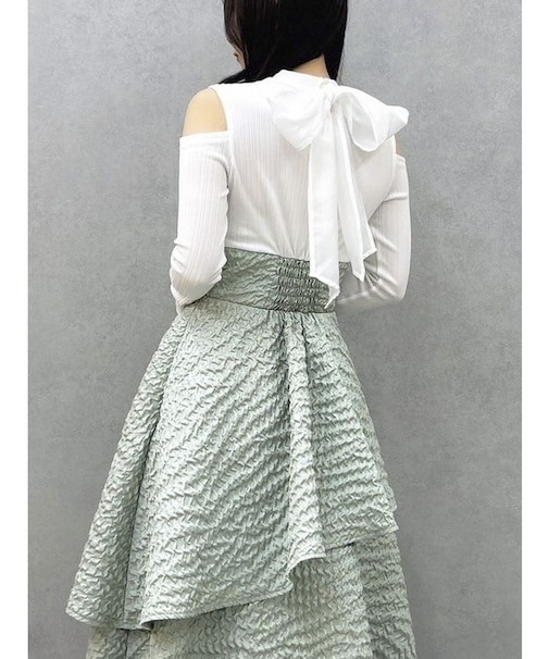 バックリボンティアードコンビワンピース