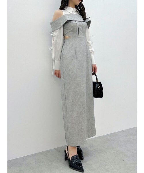 dazzlin リボンシャツベアライクワンピース グレー S リボンシャツベアライクワンピース｜ダズリンの通販｜&mall（アンド