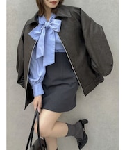 オーバーフォルムフェイクレザーブルゾン