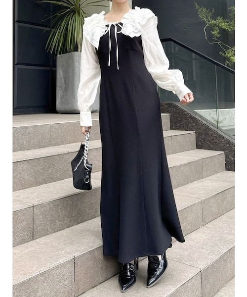 dazzlin リボンシャツベアライクワンピース グレー S リボンシャツベアライクワンピース[品番：MKSW0061932]｜dazzlin