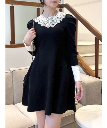 レースカラーフレアワンピース