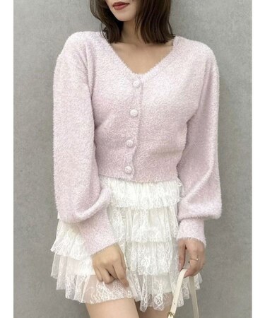 ミニシャギーラメニットカーデトップス