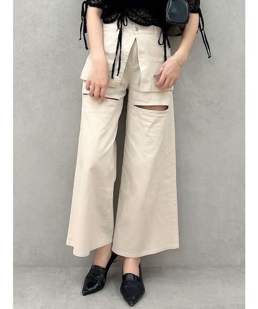 レイヤードワイドデニムパンツ