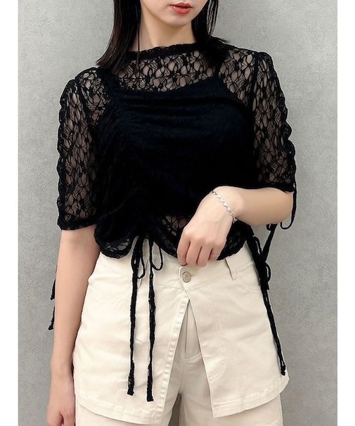 ギャザーリボンレーストップス