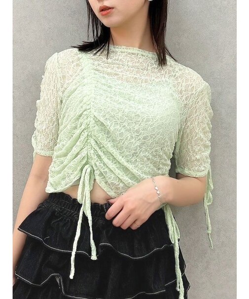 ギャザーリボンレーストップス