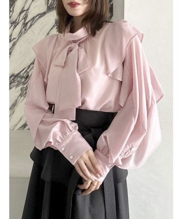 フリルリボン2WAY長袖ブラウス