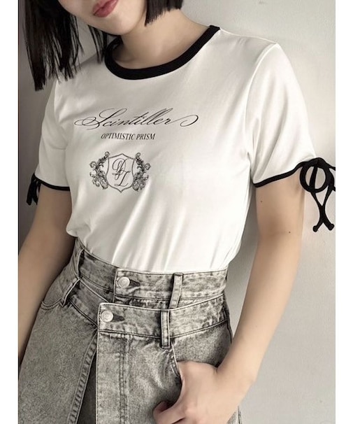 リボンスリーブロゴTシャツ
