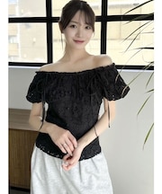 2WAYバルーンスリーブコットンレースブラウス
