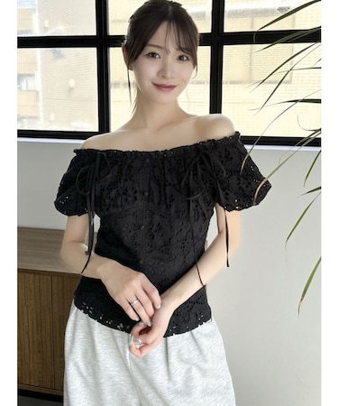 2WAYバルーンスリーブコットンレースブラウス