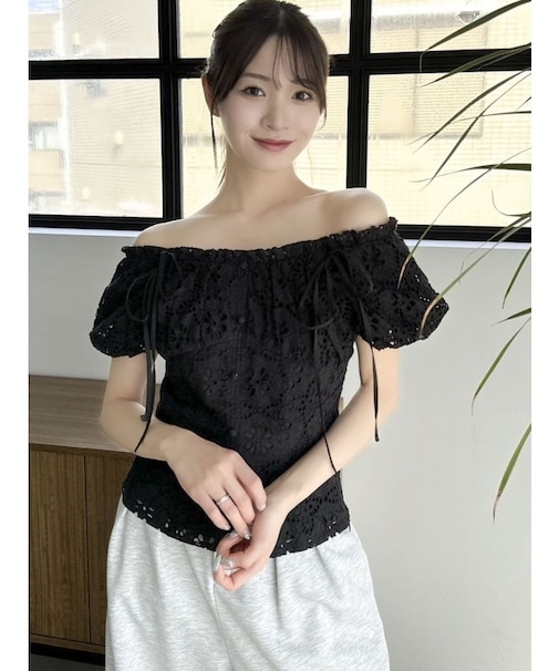 2WAYバルーンスリーブコットンレースブラウス
