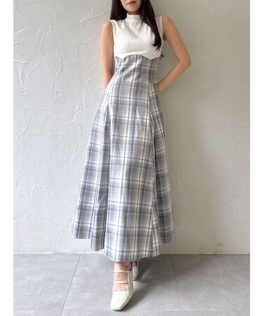 【復刻】チェックノースリーブコルセットワンピース