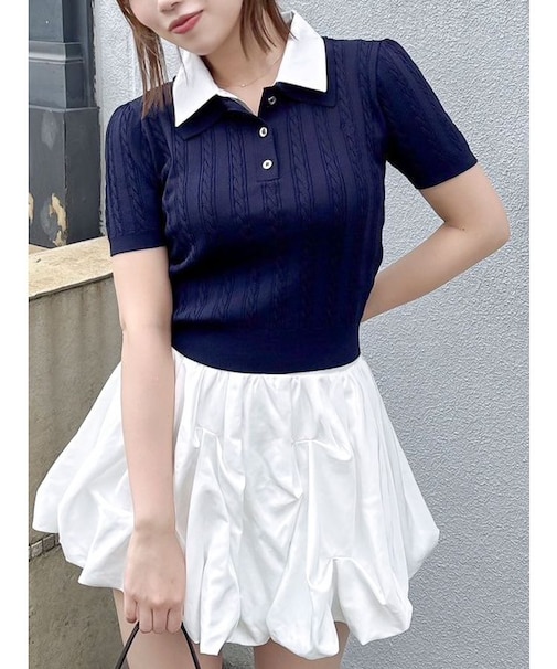 ダブルカラーケーブルレイヤードニット