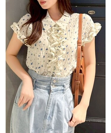 シュリンクフラワーフリルシャツ