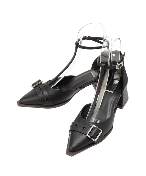 Tストラップベルトパンプス