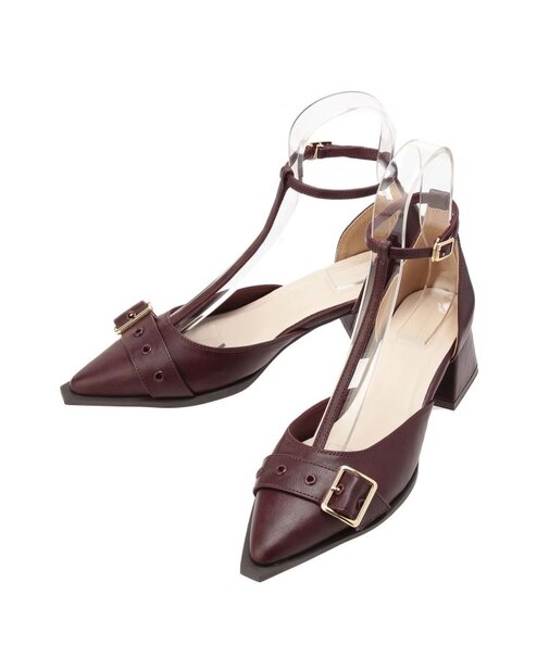 Tストラップベルトパンプス