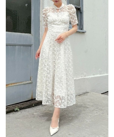 ネックツイスト刺繍レースドレス