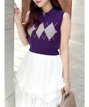 アーガイルニットトップス