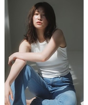 【吉田朱里】涼感加工ギャザーノースリリブトップス