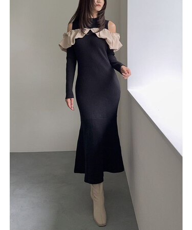 ドッキングバルーンネックニットワンピース